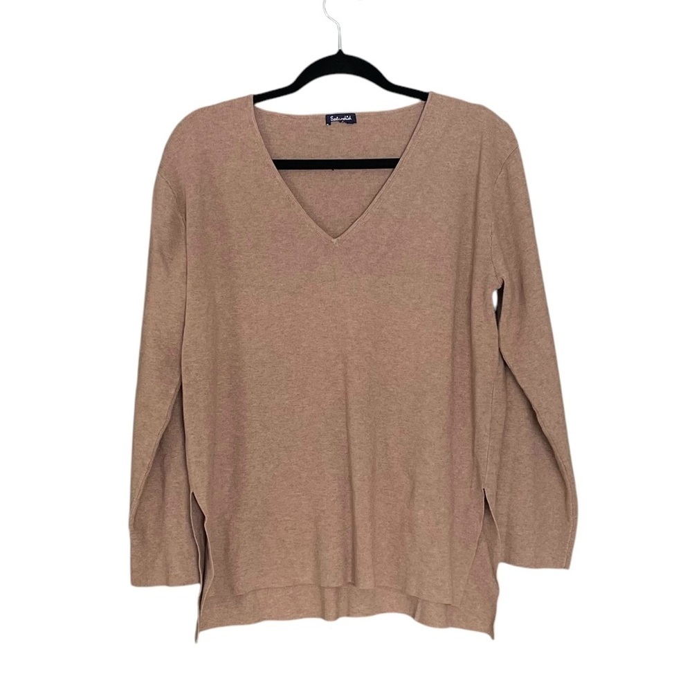 SPLENDID Camel V-Neck Long Sleeve Sweater S